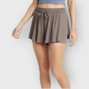 JoyLab Double Layer Run Skort Large Taupe Flowy Mid Rise Stretch Athletic Shorts